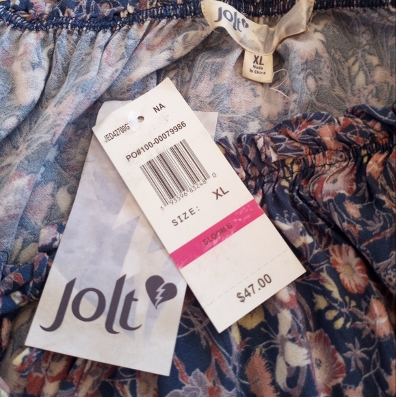 Jolt NWT Floral Flowy Shirred Drawstring Keyhole Neck Boho Long Sleeve Dress XL - Picture 6 of 8